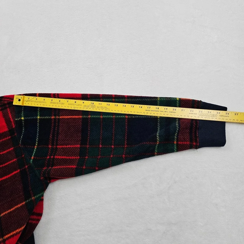 Polo Ralph Lauren Fleece Hoodie Mens XL‎ Red Navy Plaid Side Zip Vintage 90s USA